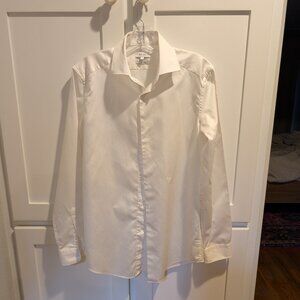 Reiss Men’s Slim-Fit Cotton-Sateen Dress Shirt, White, Size Small